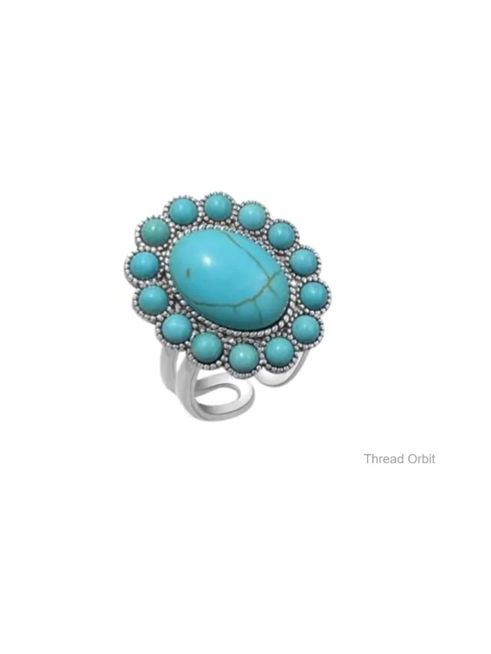 Bohemian Turquoise Flower Open Adjustable Stacking Ring - Retro Statement